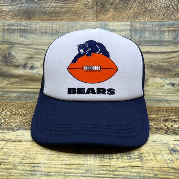 Chicago Bears Mens Trucker Hat Navy Snapback 60s Vintage Logo Football Cap - Picture 2 of 7